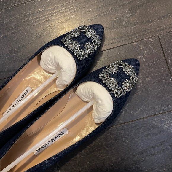 NEW Manolo Blahnik Hangishi Flat Denim Shoes blue jeans fabric Size US 9/ 39 - Picture 6 of 10